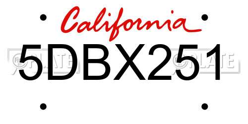 5DBX251 California License Plate