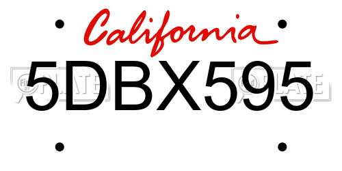 5DBX595 California License Plate