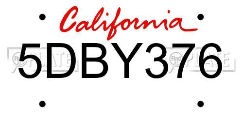 5DBY376 California License Plate