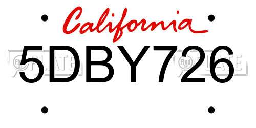 5DBY726 California License Plate