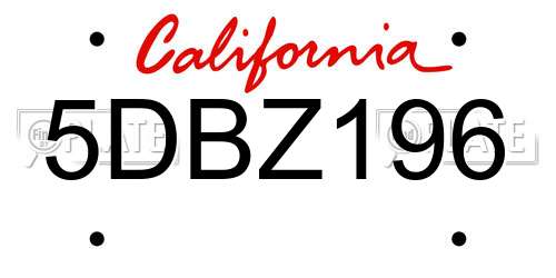 5DBZ196 California License Plate
