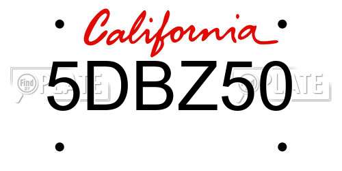 5DBZ50 California License Plate