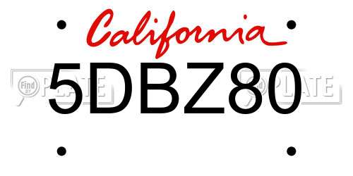 5DBZ80 California License Plate