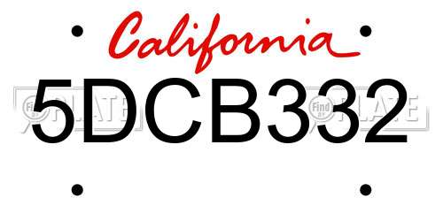 5DCB332 California License Plate