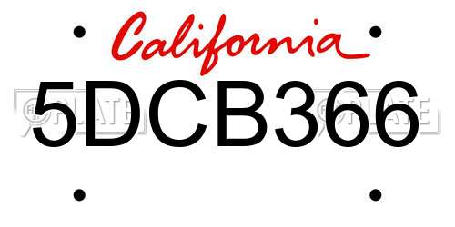 5DCB366 California License Plate