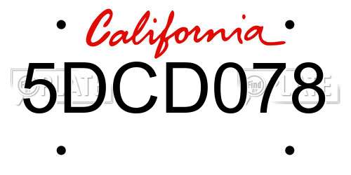 5DCD078 California License Plate