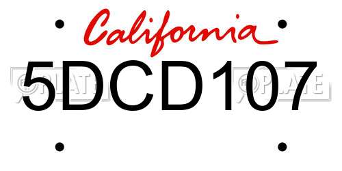 5DCD107 California License Plate
