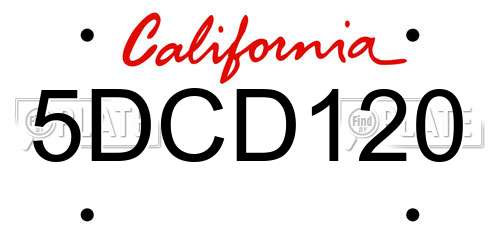 5DCD120 California License Plate