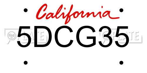 5DCG35 California License Plate