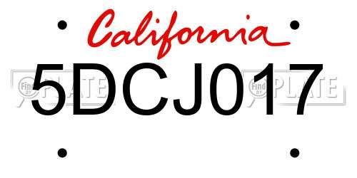 5DCJ017 California License Plate