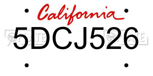 5DCJ526 California License Plate