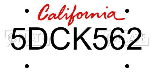 5DCK562 California License Plate