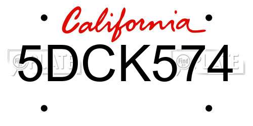 5DCK574 California License Plate