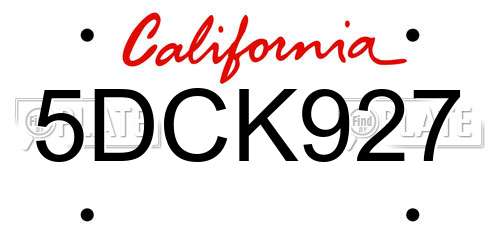 5DCK927 California License Plate