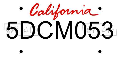 5DCM053 California License Plate