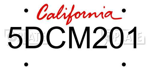 5DCM201 California License Plate