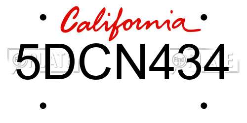 5DCN434 California License Plate