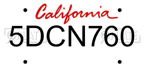 5DCN760 California License Plate