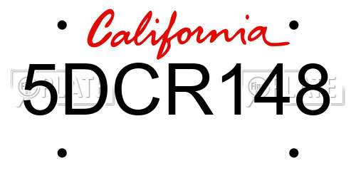 5DCR148 California License Plate