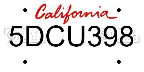 5DCU398 California License Plate