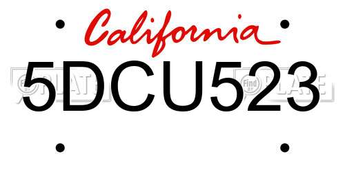 5DCU523 California License Plate