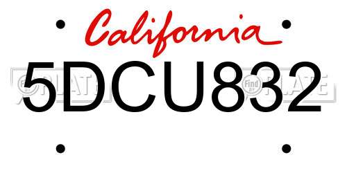 5DCU832 California License Plate