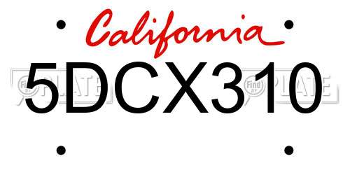 5DCX310 California License Plate