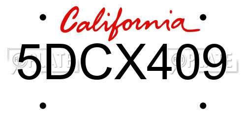 5DCX409 California License Plate