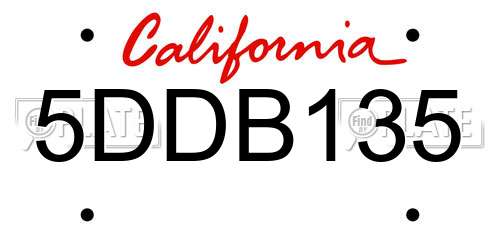 5DDB135 California License Plate