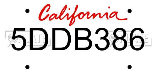 5DDB386 California License Plate