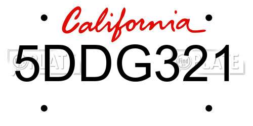 5DDG321 California License Plate