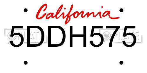 5DDH575 California License Plate