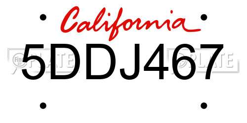 5DDJ467 California License Plate