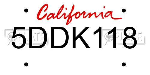 5DDK118 California License Plate