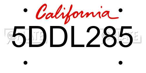 5DDL285 California License Plate