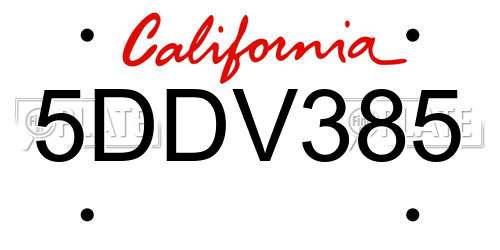 5DDV385 California License Plate