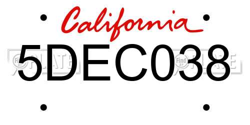 5DEC038 California License Plate