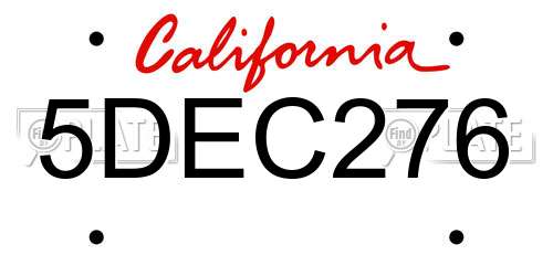 5DEC276 California License Plate