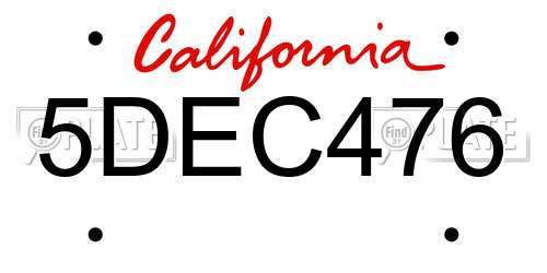 5DEC476 California License Plate