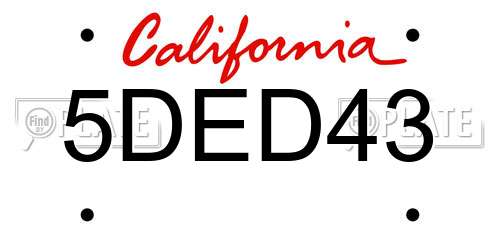 5DED43 California License Plate