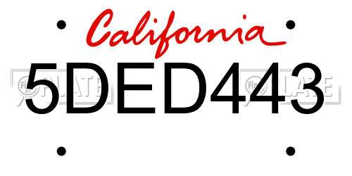 5DED443 California License Plate