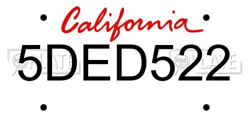5DED522 California License Plate