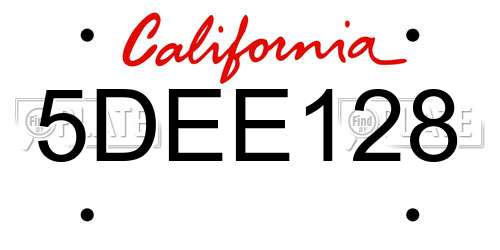 5DEE128 California License Plate