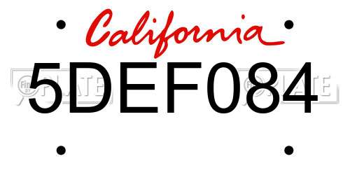 5DEF084 California License Plate