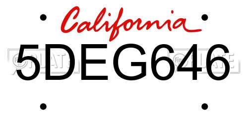 5DEG646 California License Plate
