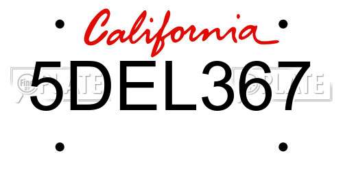 5DEL367 California License Plate