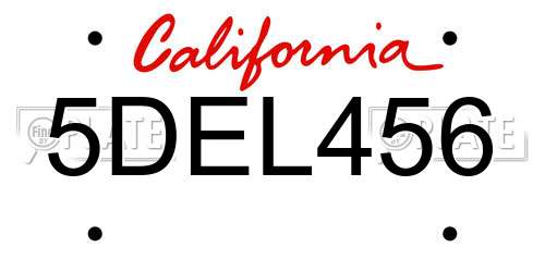 5DEL456 California License Plate