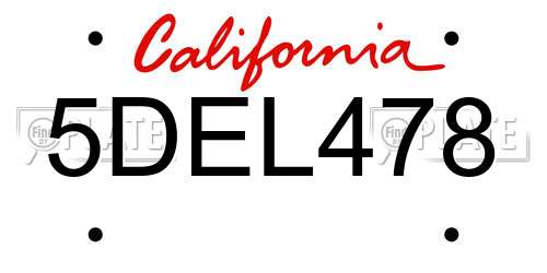 5DEL478 California License Plate