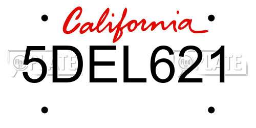 5DEL621 California License Plate
