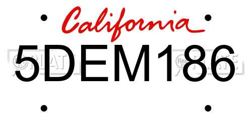 5DEM186 California License Plate